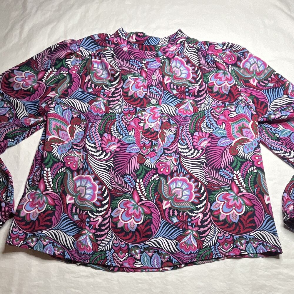 LOFT Women’s S Multicolor Floral Button-Front Long Sleeve Blouse